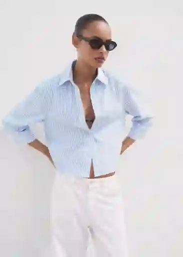 Camisa Fab Azul Talla M Mujer Mango