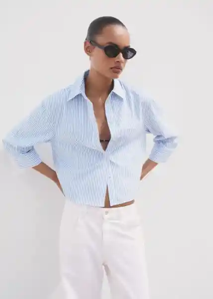 Camisa Fab Azul Talla M Mujer Mango