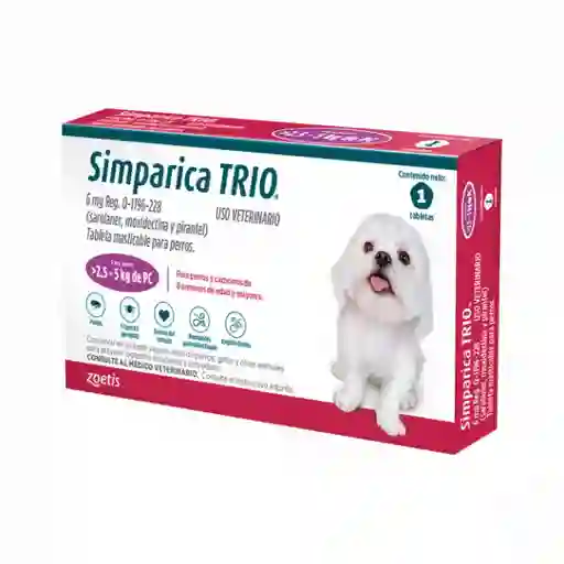 Simparica Trio Antiparasitario para perro de 2,5 Kg - 5 Kg 1 Tableta