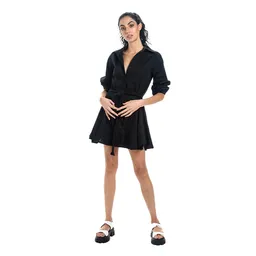 Vestido Liso Corto Negro Talla Xs