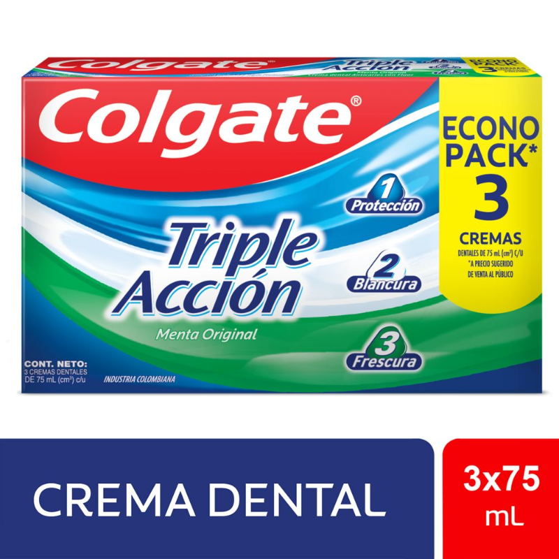 Colgate Triple Acción Crema Dental Menta Original Pack x3 75ml