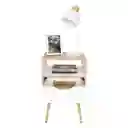 Mesa de Noche Alesio Café Claro y Blanco Con Patas en Madera y Un Cajón