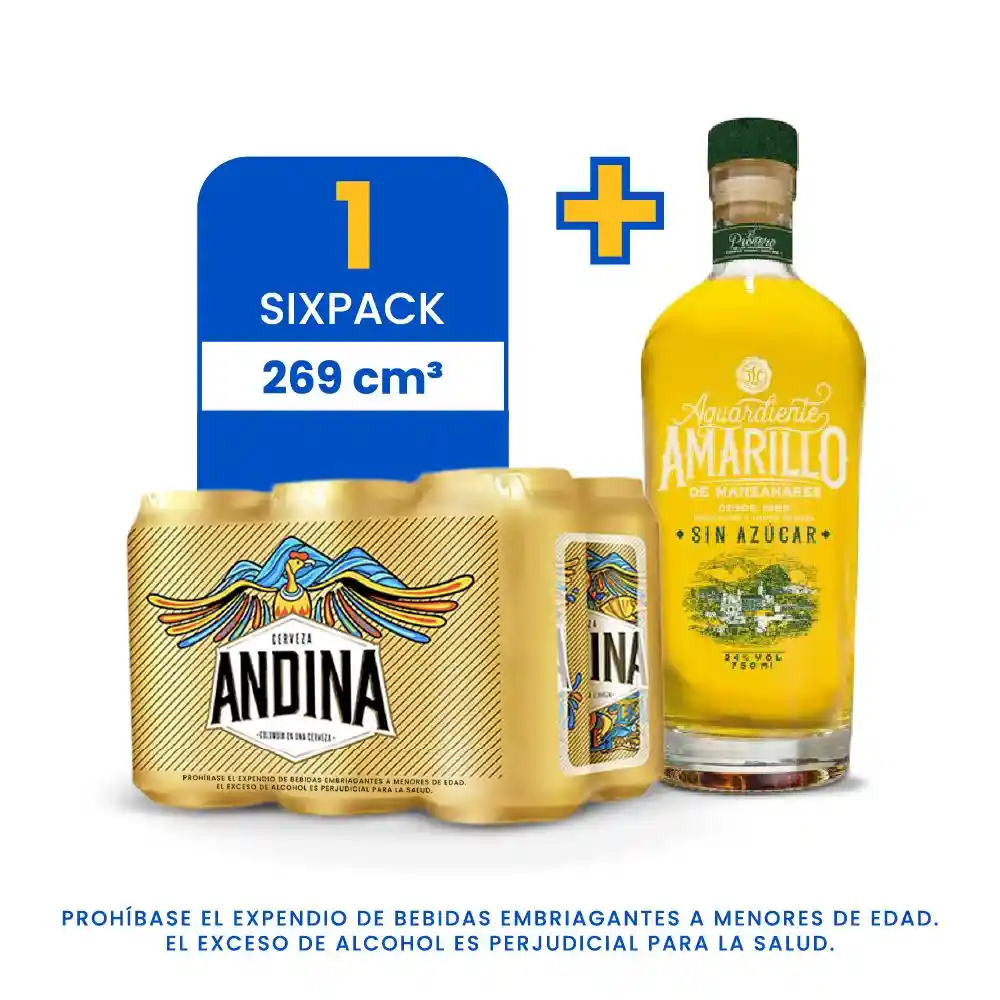 Sixpack Cerveza Andina Lata 330Ml + Amarillo Manzanares 750 Ml