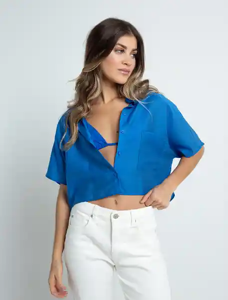 Camisa Moma Mujer Azul Chauen Oscuro Talla S 412F369 Naf Naf