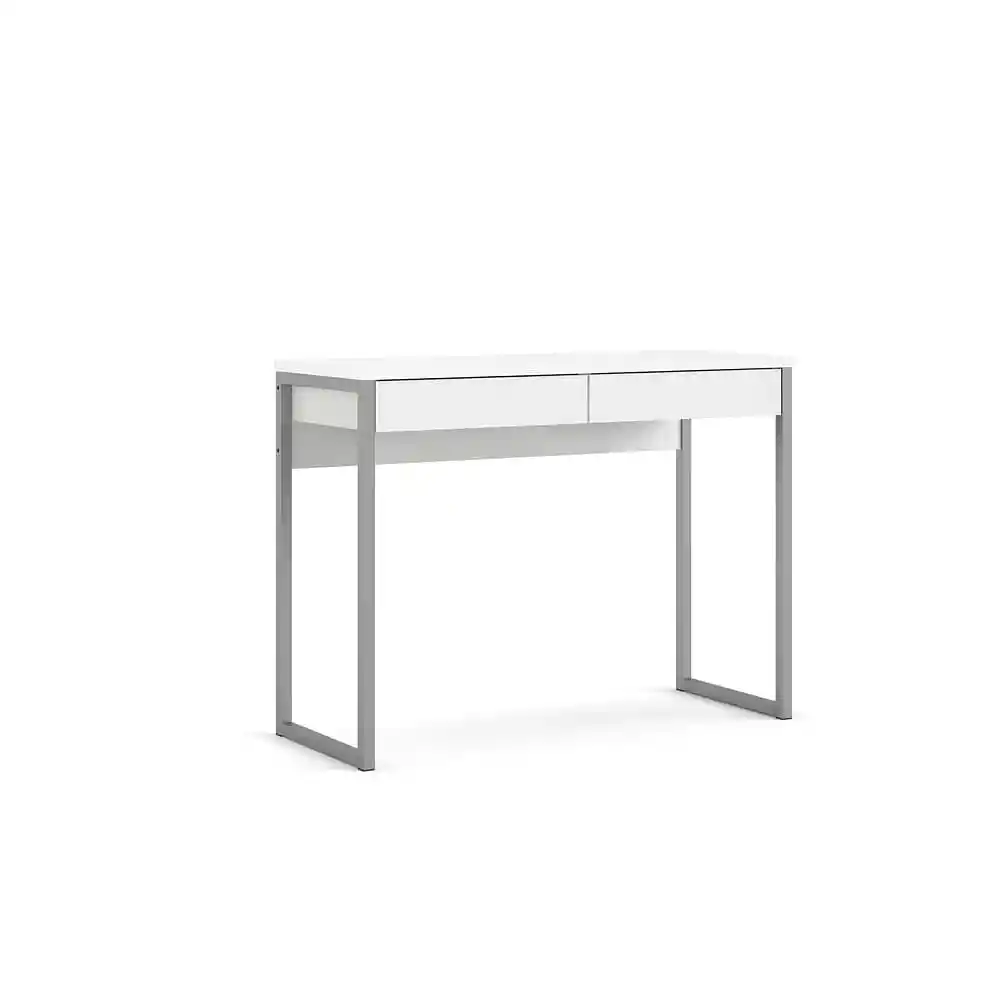 Escritorio de Dos Cajones-Blanco. Elaborado en Madeflex y Aluminio. Color Blanco. Con Forma Rectangular. Tiene Dos Cajones en Orientación Horizontal. Tamaño Ideal Para Cualquier Espacio. Medidas Del Mueble Ensamblado: Fondo 40  cm. Alto 76.5  cm. Ancho 101