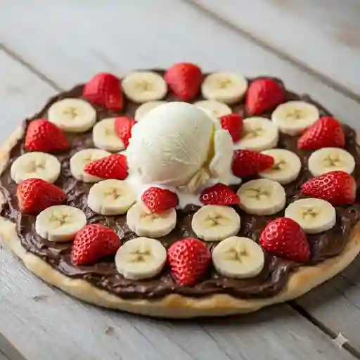 Postres pizza de nutella, banano y helado