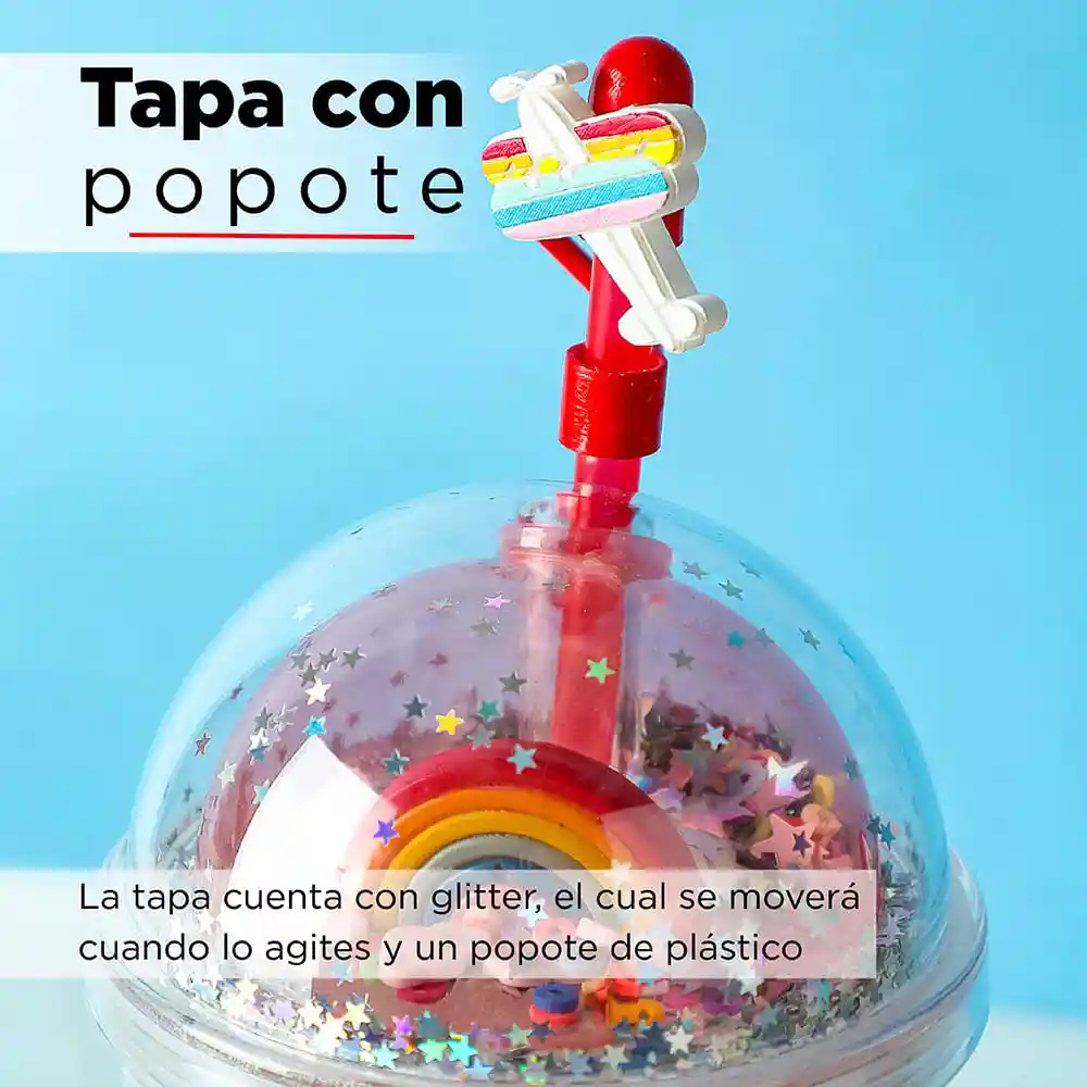 Miniso Vaso de Plastico Doble Capa Con Pitillo Arcoíris 480 mL