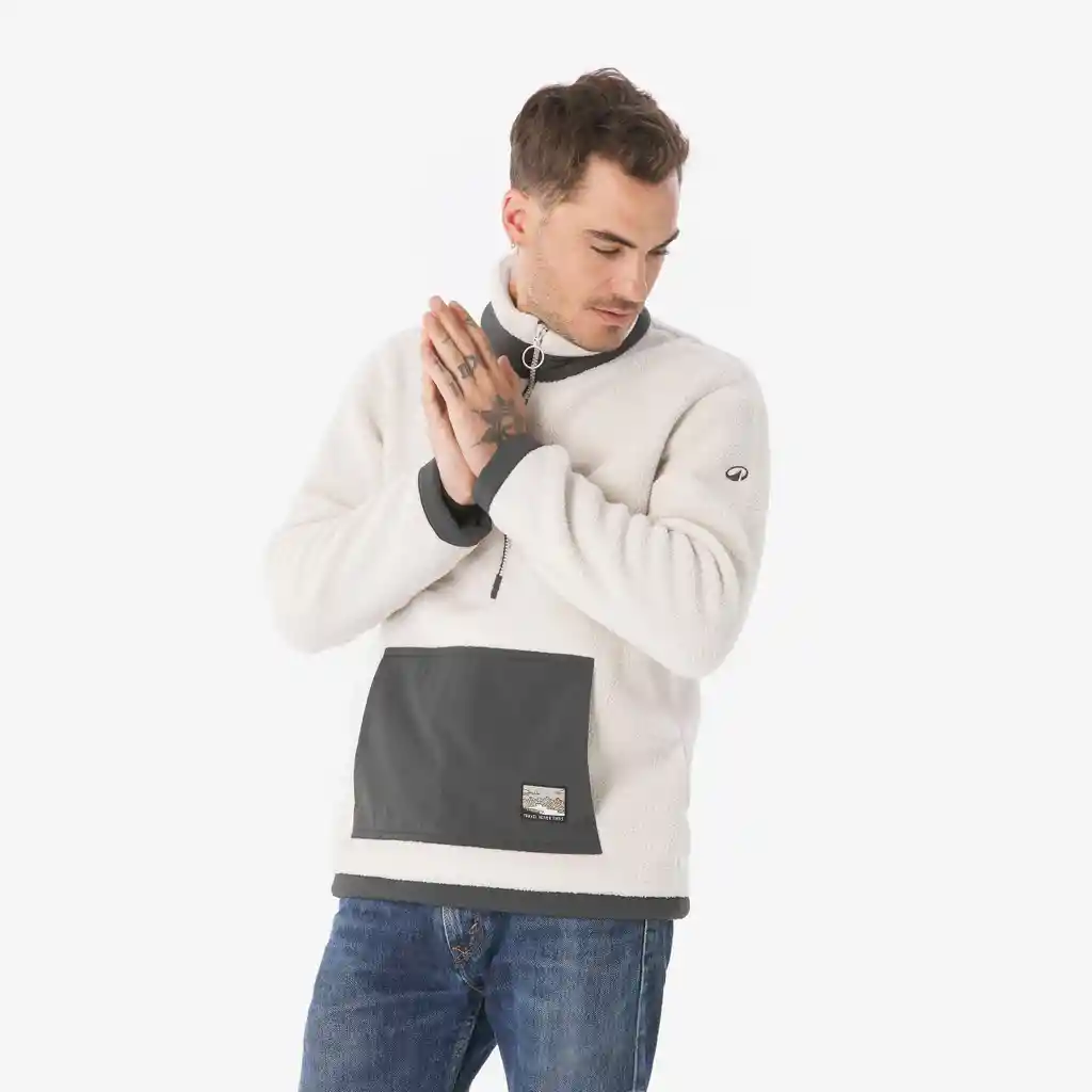 Saco Polar Senderismo Montaña Sherpa Hombre - Mh100 1/2 Cremallera Beige