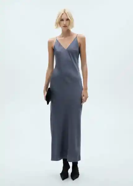 Vestido Cross Tejano Gris Talla L Mujer Mango