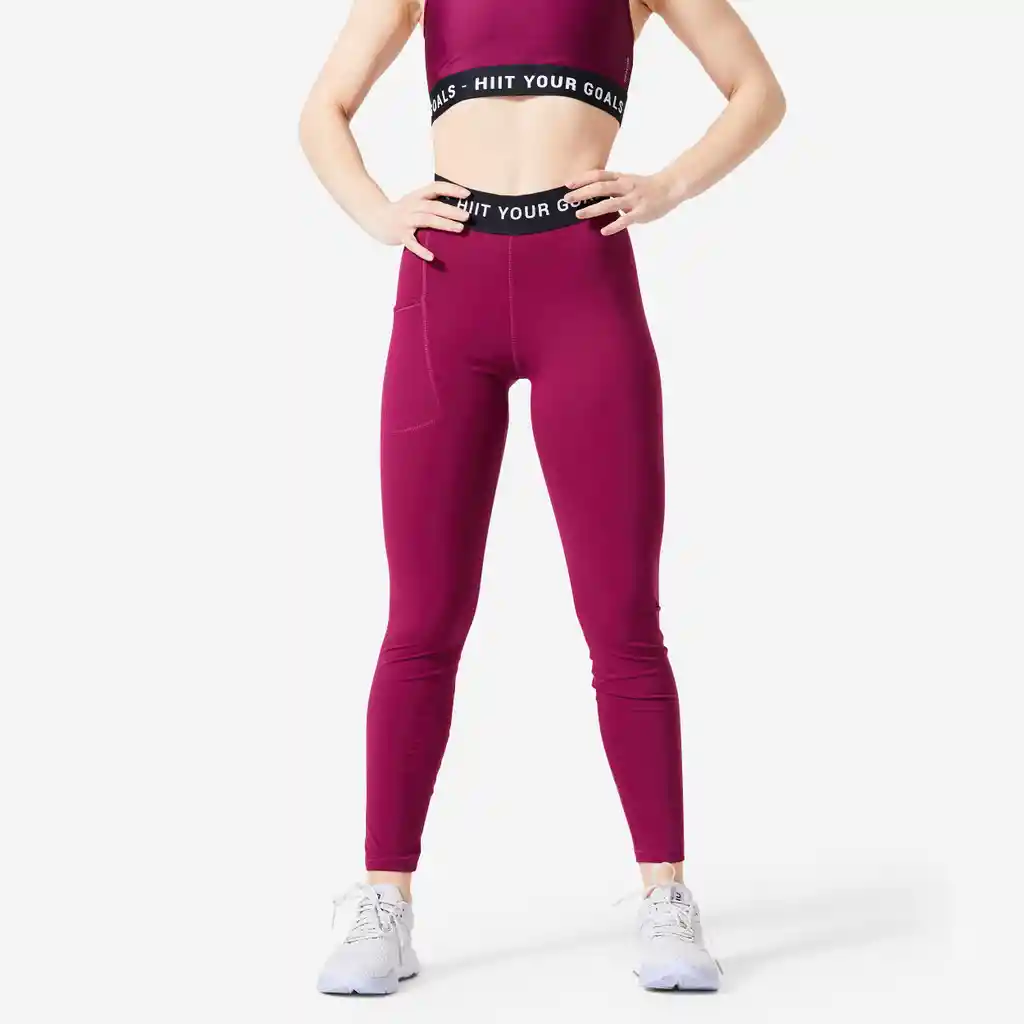 Leggings de Fitness de Talle Alto Para Mujer Domyos 500 Fucsia/vinotinto