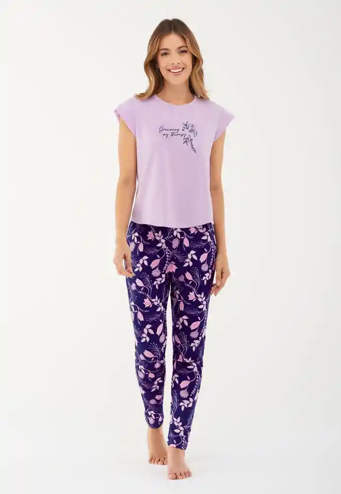 Pijama M/c Pantalón Largo Estampado L-lila