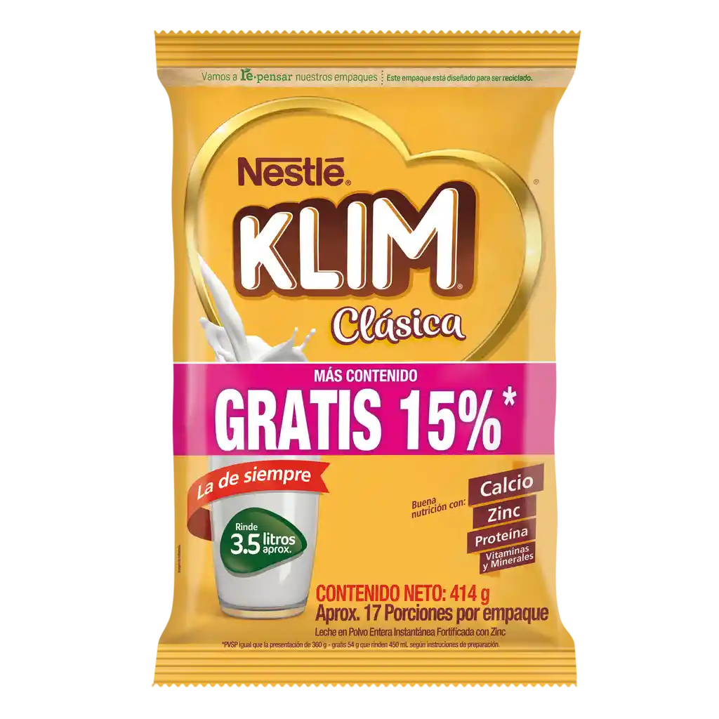 Leche en polvo KLIM Clásica x 414g gratis 54g