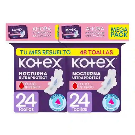 Toallas Higiénicas Kotex Nocturna Ultraprotect 48 Und