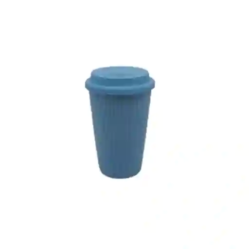 Taza de Cerámica Con Tapa Azul 400 mL Miniso