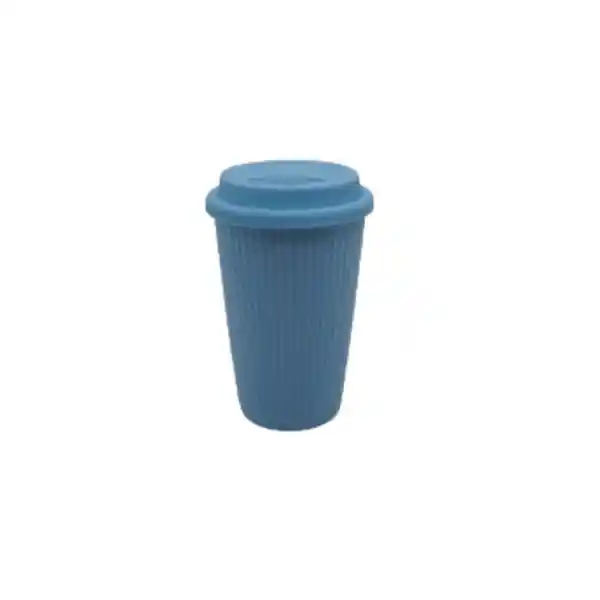 Taza de Cerámica Con Tapa Azul 400 mL Miniso