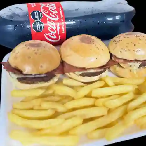 3 Mini Burger Chesse + Papas + Gaseos 1