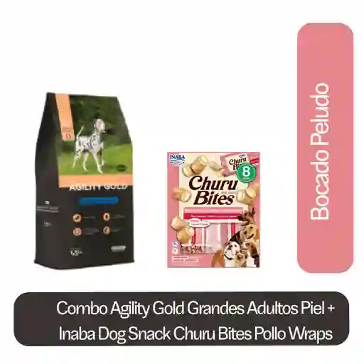 Combo Agility Gold Grande Adulto Piel + Churu Bites Pollo Salmón