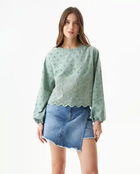 Blusa Eyelet Longsleeve Verde Golfo Medio Talla S Chevignon