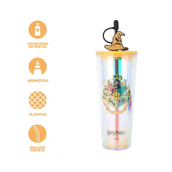 Vaso Con Doble Pared y Pitillo Serie Harry Potter Dorado Miniso