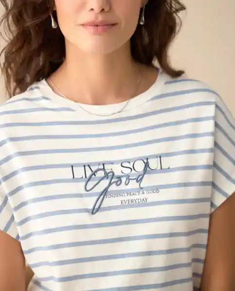 Camiseta Azul Lana Claro Talla L 401G010 Espirit