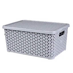 Caja Plastica Simil Rattan 10Lt Gris 24X34X15,5Cm