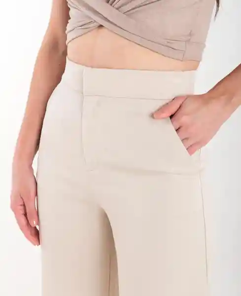 Pantalón Botón Interno Beige Concreto Claro Talla 8 Mujer Naf Naf