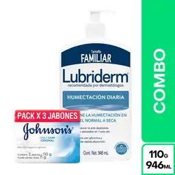 Combo Johnsons Jabón 3 Und + Lubriderm Humectación Diaria