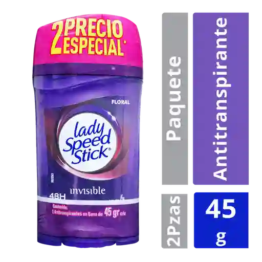 Desodorante Lady Speed Stick Invisible Floral Barra 45g x 2und