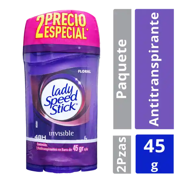Desodorante Mujer Lady Speed Stick Barra Invisible Floral 45gr x2