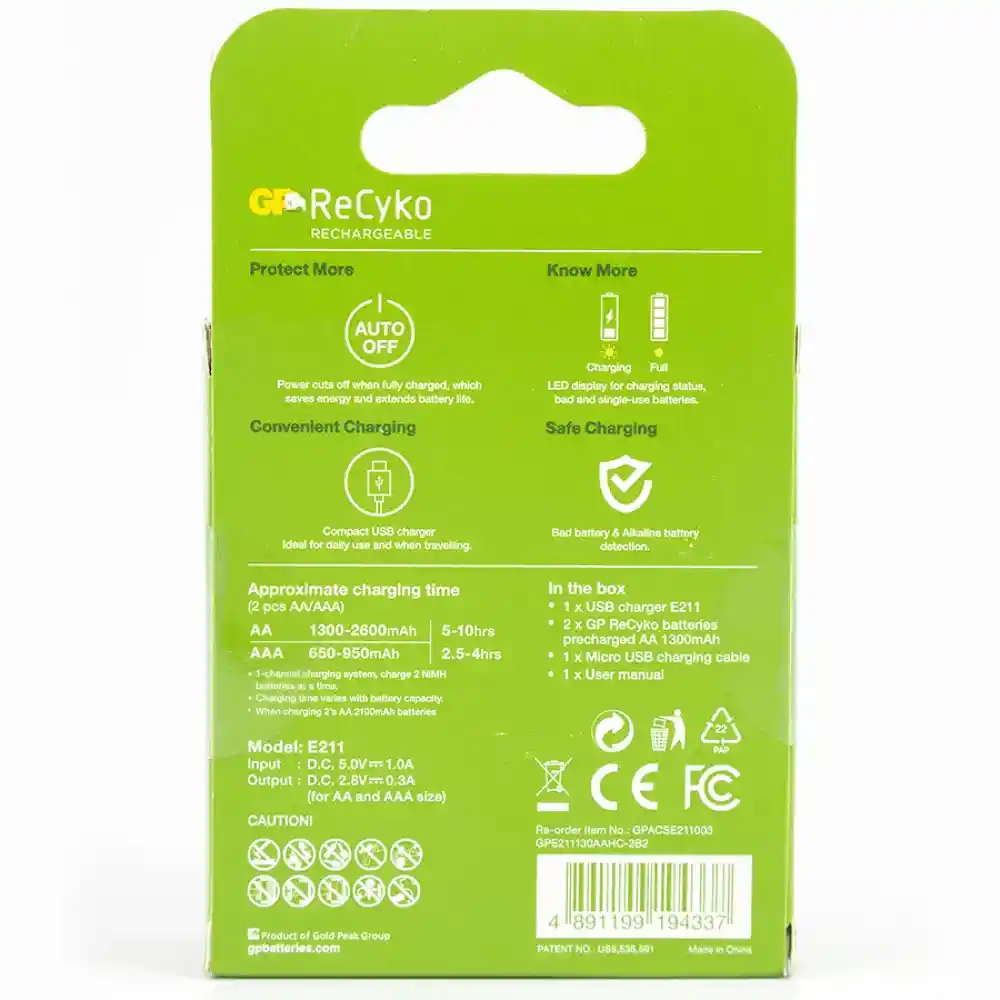 Gp Recyko Cargador de Pilas 1300 Mah + Pilas AA