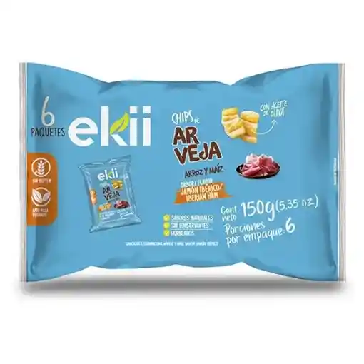 Chips de Arveja Arroz y Maíz Con Sabor a Jamón Ibérico - Ekii X 6 Uds