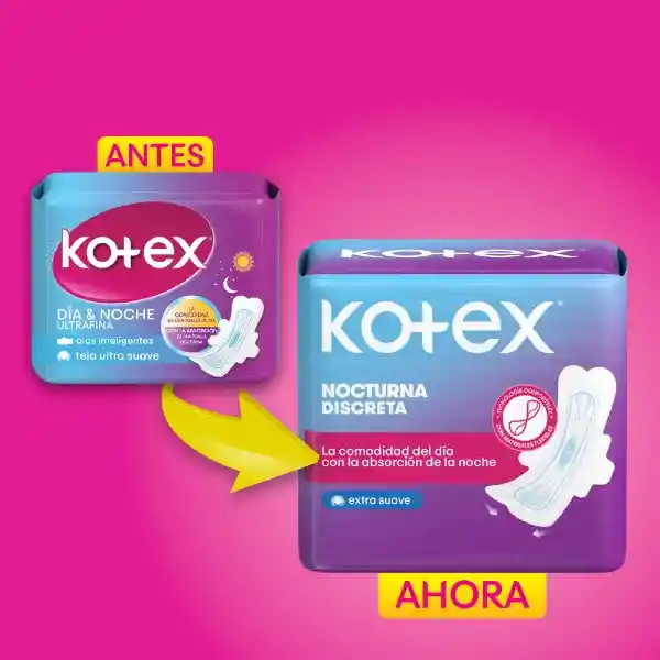 Toallas Higiénicas Femeninas Kotex Nocturna Discreta 8 Und