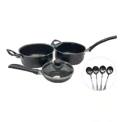 Bateria 4 Piezas Finlandek Antiadherente Obsequio Set X4 Cucharas 4 Negro