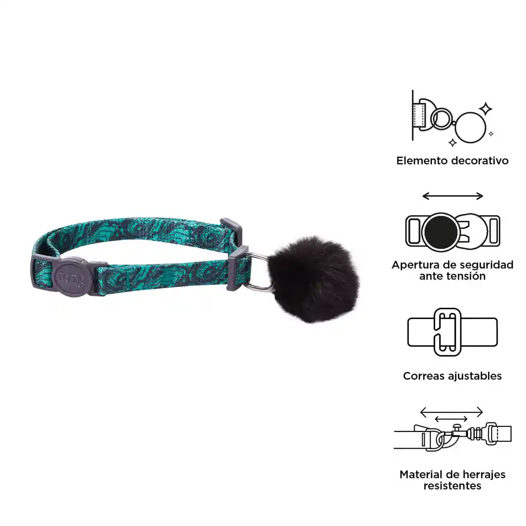 Collar Ajustable Para Gato Meow Verde