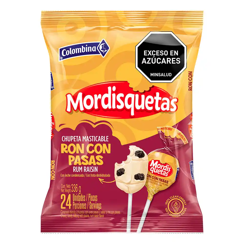 Mordisqueta Chupetas Masticables Sabor a Ron con Pasas