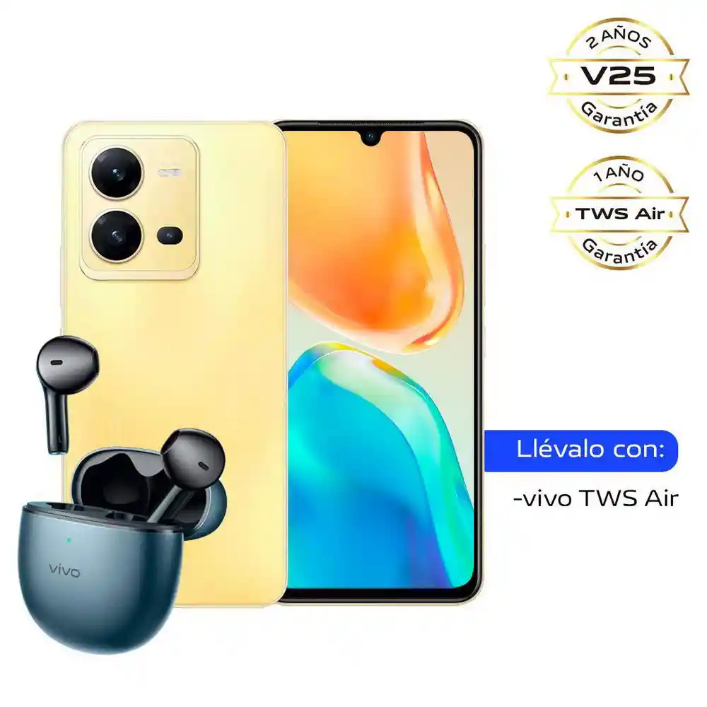 Vivo Kit Celular V25 128Gb Dorado + Audífonos Tws Air