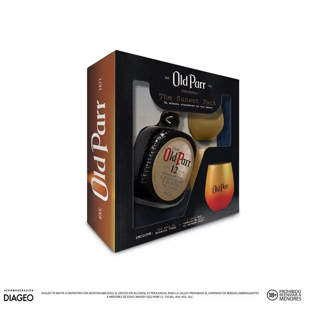 Whisky Old Parr Premium + 2 Vasos de Regalo 12 Años (750 Ml)