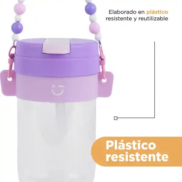 Vaso Con Pitillo Tapa Removible y Correa Púrpura Miniso