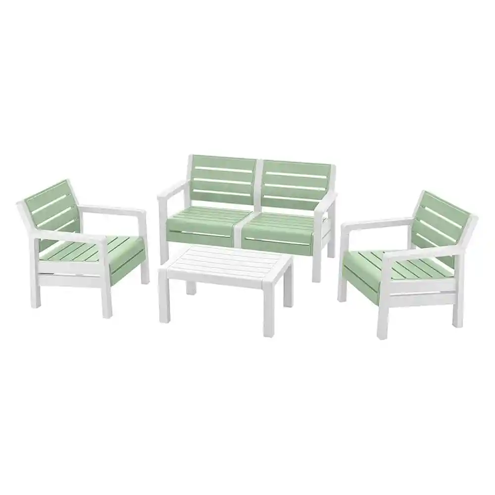 Set Muebles Terraza Sala Barú 4 Puestos Verde Salvia y Blanco Rimax