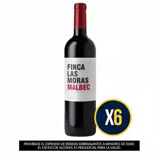 Pack X6 Botellas Vino Las Moras Tinto Malbec 750ml