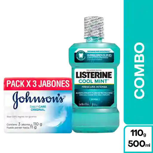 Combo Johnsons Jabon Original 3 Und + Listerine Coolmint 500 mL
