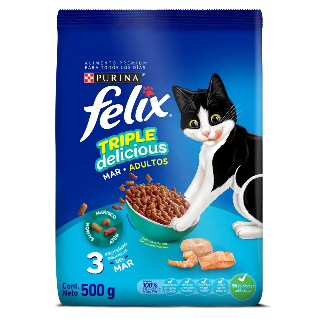 Comida para Gatos Purina Felix adulto Triple delicious mar x 500gr