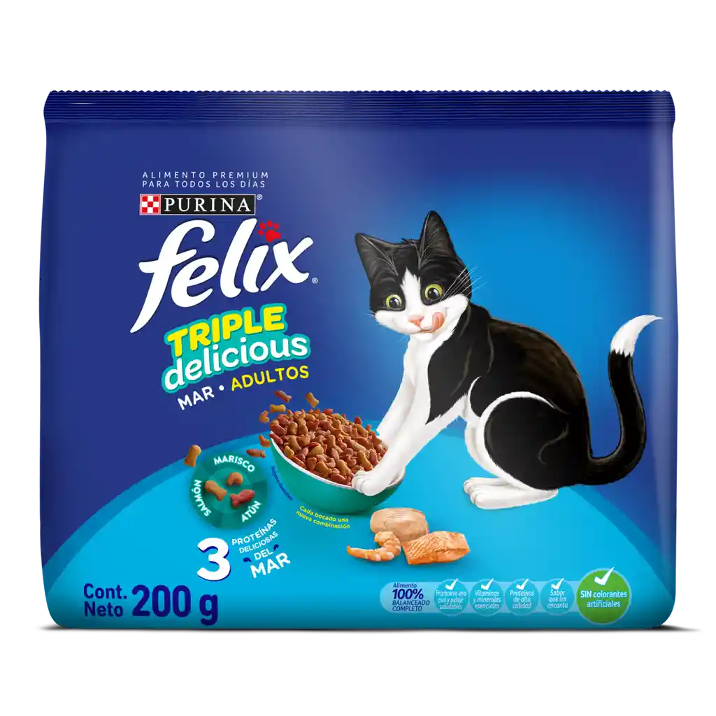 Comida para Gatos Purina Felix adulto Triple delicious mar x 200 kg