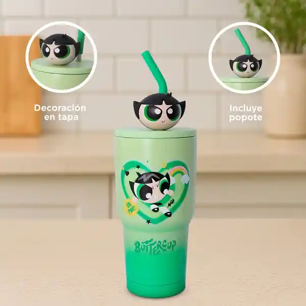 Vaso de Acero Serie Chicas Súper Poderosas Verde 900 mL Miniso