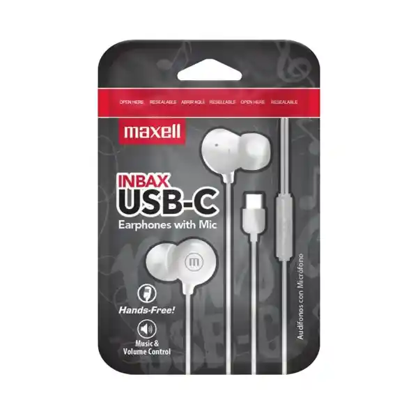 Maxell Audifono in Bax Tipo C Earbud Blanco 348595