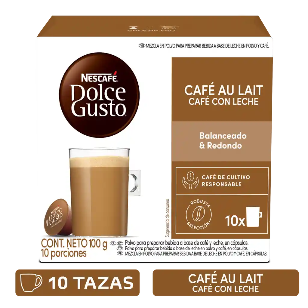 Cápsulas de Café con Leche NESCAFÉ DOLCE GUSTO Au Lait x 100g