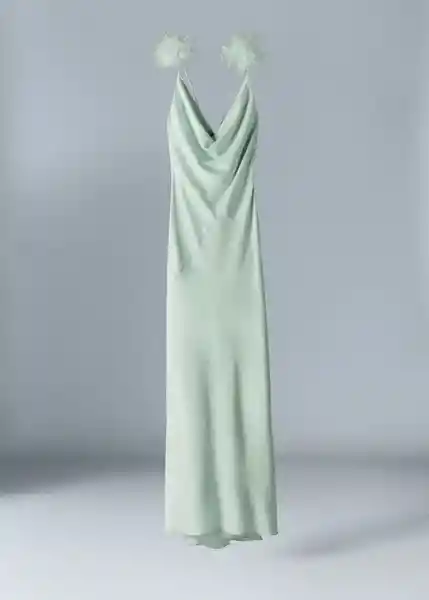 Vestido Plumita Verde Pastel Talla L Mujer Mango