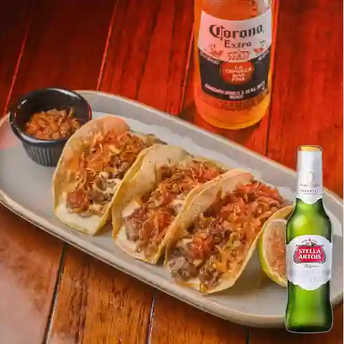 Combo Tacos Brisket + Cerveza Stella Artois Bot. 330ml