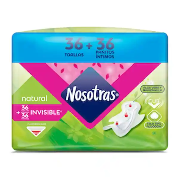 Nosotras Toallas Natural Invisible + Pañitos Húmedos