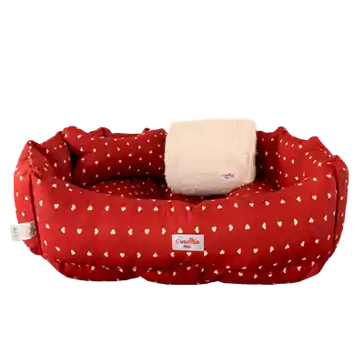 Guamba Kit Cama Mascota Pequeña 50 X 50 Rojo Corazón Blanco